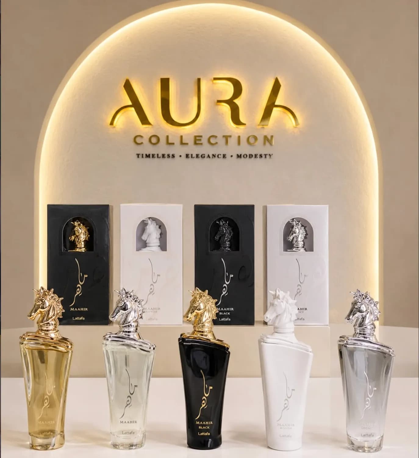 The fragrance wall at the Aura Collections showroom in Bukoto